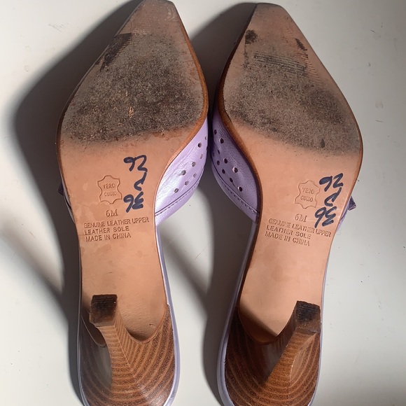 NORDSTROM LAVENDER LEATHER SHOES WOODEN HEELS SZ 6 HEEL MULE - Picture 8 of 14